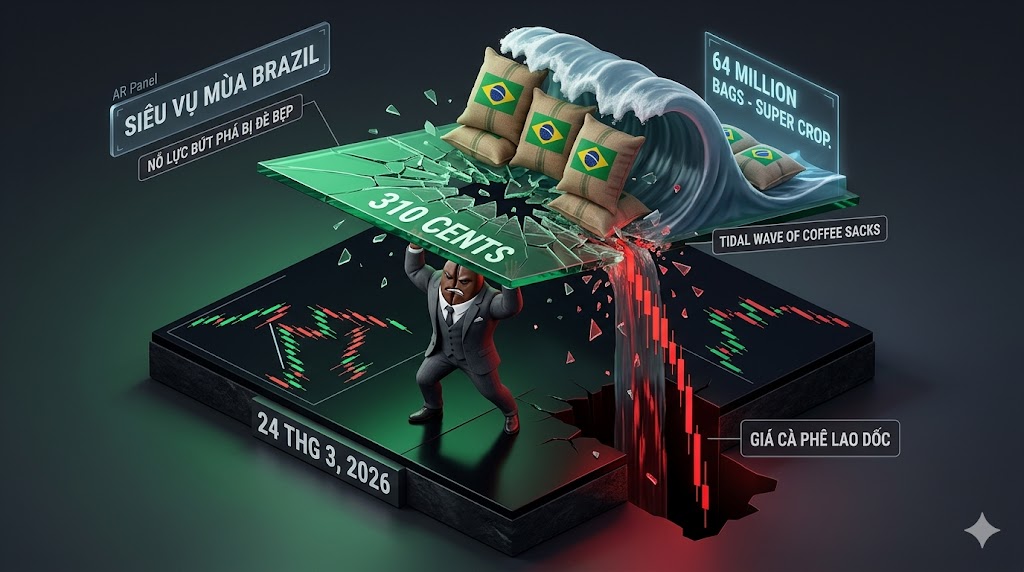 Phân tích Cà phê 24/03: Áp lực siêu vụ mùa Brazil và làn sóng cung toàn cầu đè bẹp nỗ lực bứt phá